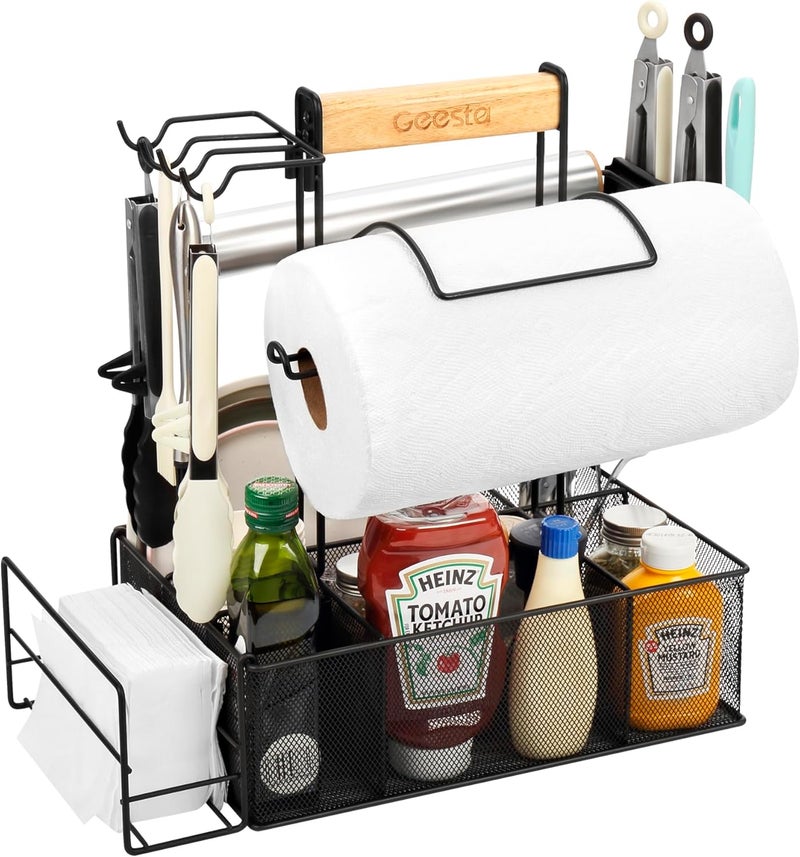 Geesta Grill Caddy for Outdoor Grill, BBQ Picnic Camping Caddy with Paper Towel Holder & Magnetic Tool Holder, Condiment Storage Utensil Kitchen Organizer for RV Camper, Tailgate Accessories - Image 1